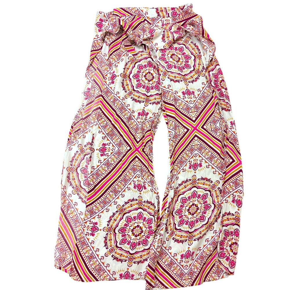 Forever 21 Palazzo Pants Wrap Front Wide Legs Mandala Pattern Boho XS